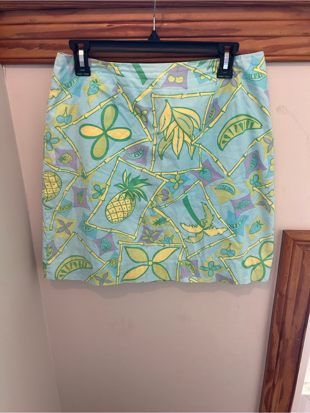 Lilly Pulitzer Mint Green Mini Skirt with Yellow & Lavender Motif